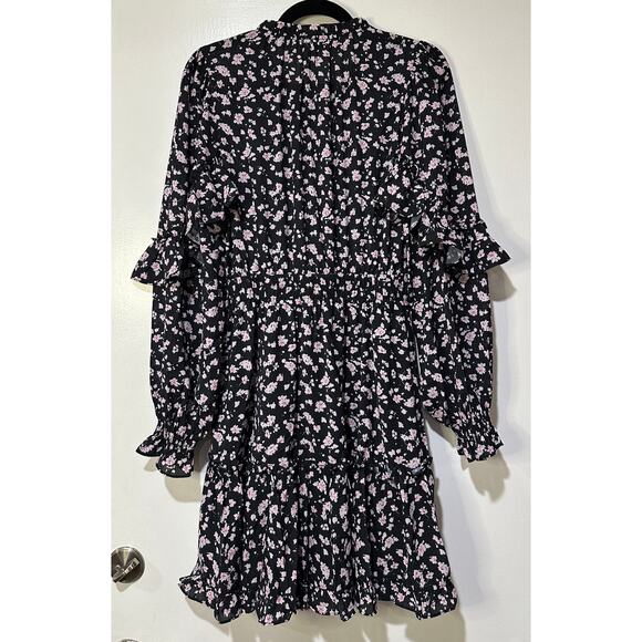 Stellah Tie-Neck Mini Dress Black Floral Print Size Medium NWT - Picture 9 of 14